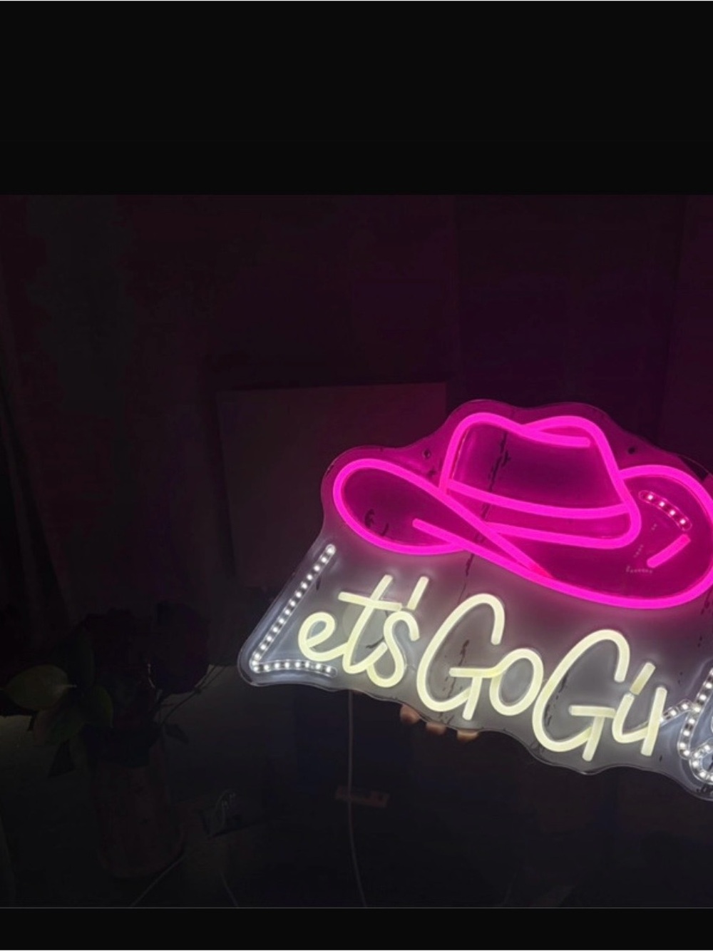 Neon 'Let's Go Girl' Sign with Pink Cowboy Hat
